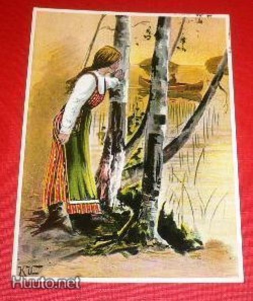 Kansallispukuinen tyttö rannalla   (K9)