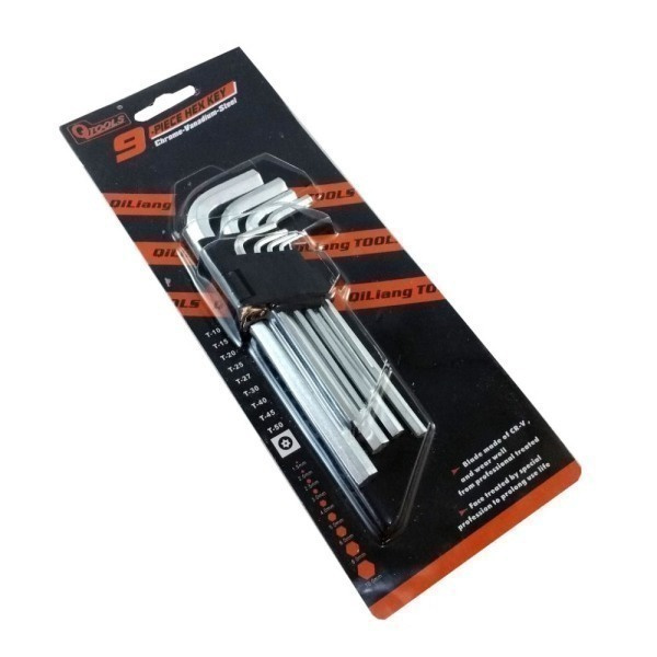 Qtools Kuusiokoloavain sarja, 9 osaa, 1.5-10.0mm, T10-T50