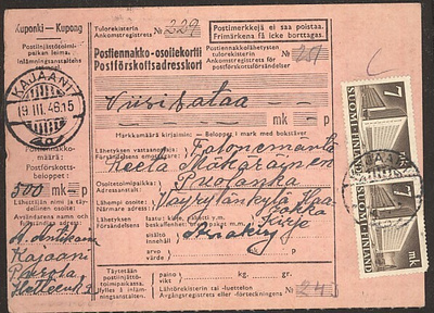 M30 1942 7mk postitalo pari postiennakkoasiakirjoja
