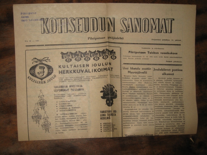 Sanomalehti : Kotiseudun Sanomat 15.12.1961