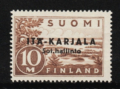 1941 Itä-Karjala 10mk merkki mustalla lisäleimalla **
