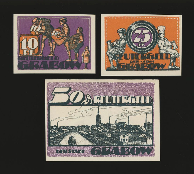 Saksa Notgeld 10, 25, 50 Pfg, Grabow 1922