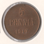 5 PENNIÄ 1917 II /#c (hiukan lyöntikiiltoa, kl 7-8) - pikkukuva 1