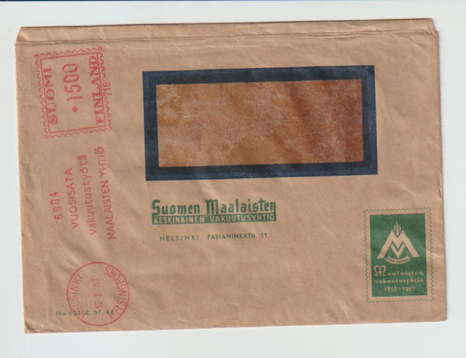 Postileima, HELSINKI, 12.2.1957, Punainen frankkeeraus