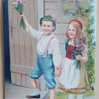Lapset ovella onnittelemassa, p. 1910 - pikkukuva 1