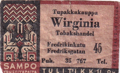Wirginia, Tupakkakauppa , Fredrikinkatu 45 , Sampo   s22