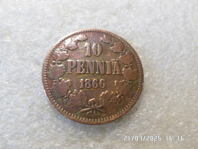 10 penniä 1866 erittäin vähän kulunut kl 8-9