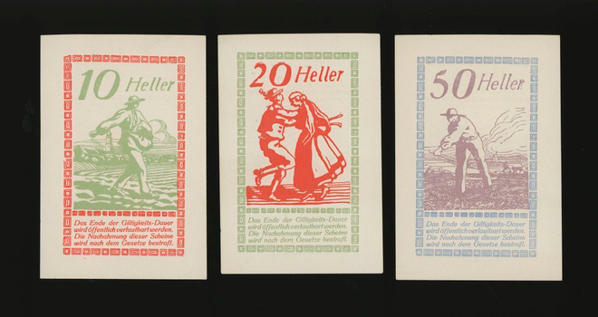 Itävalta Notgeld 10, 20, 50 Heller, Pischelsdorf 1920