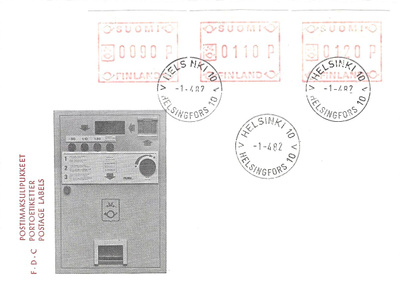 FDC 1.4.82 POSTIMAKSULIPUKKEET 3 ERI ARVOA