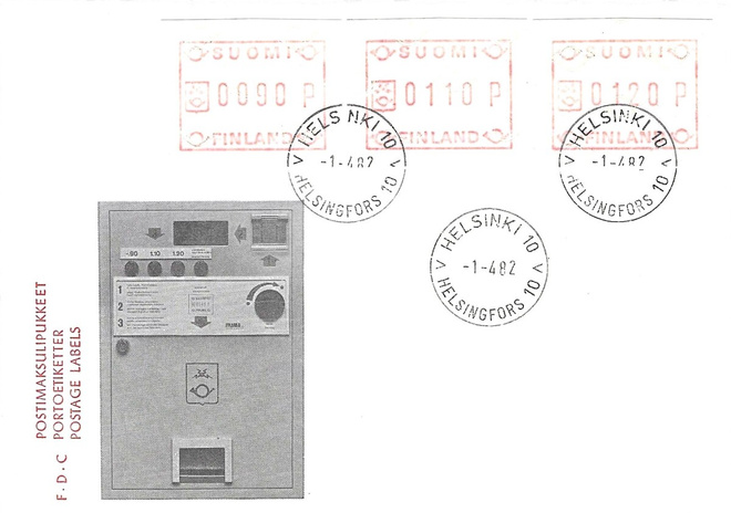 FDC 1.4.82 POSTIMAKSULIPUKKEET 3 ERI ARVOA