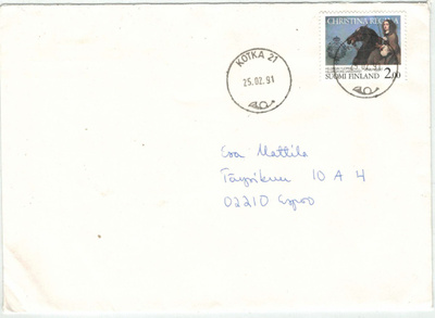 1990 Hgin Yliopisto 2 mk loistoleimainen kirje