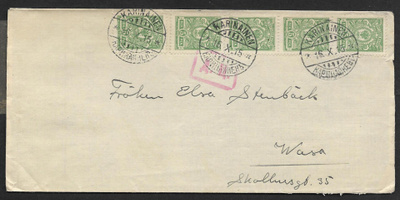Postil. - 5p 1911 (LAPE 5x62) Karinainen 16.10.1915 + sens