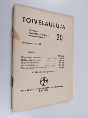 Kullervo : Toivelauluja 20 - kokoelma suosittujen lauluje...
