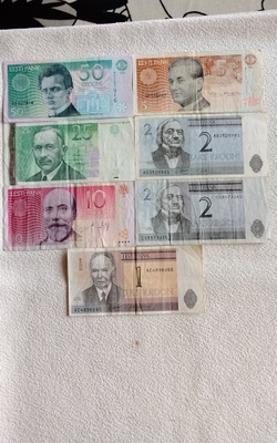 Eestin seteleitä 7 kpl. 1990 luvulta