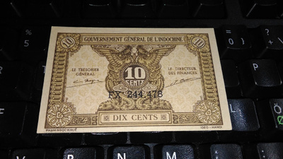 Indochine Indokiina 10 Cents 1943 P89 UNC-