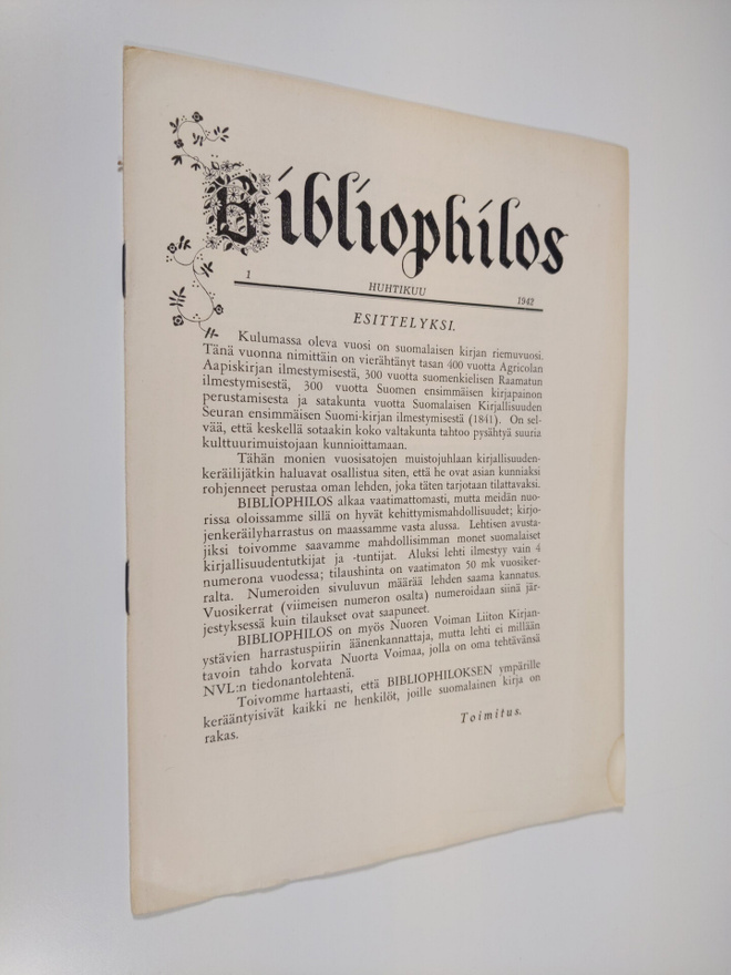 E. J. Ellilä : Bibliophilos n:o 1 1942 (lehden ensimmäine...