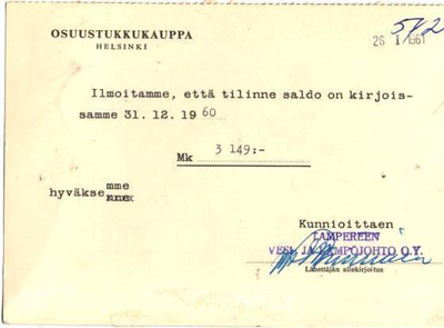 FIRMAKORTTI TAMPEREEN VESI-JA LÄMPÖJOHTO