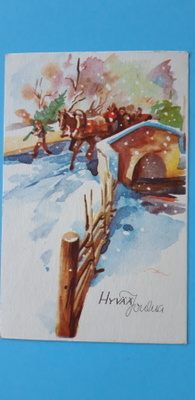 Vanha Eeli Jaatinen joulukortti, hevoskyyti, v. 52