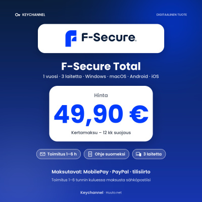 F-Secure Total 3 laitetta 12 kk – virustorjunta + VPN avain