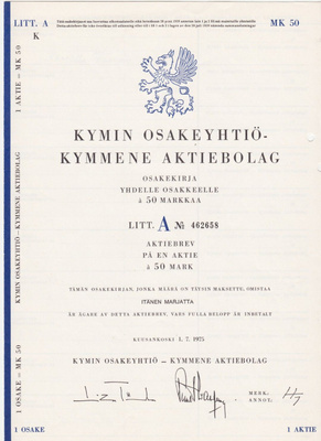 OKK 1975 Kymin Oy, Kuusankoski pörssi
