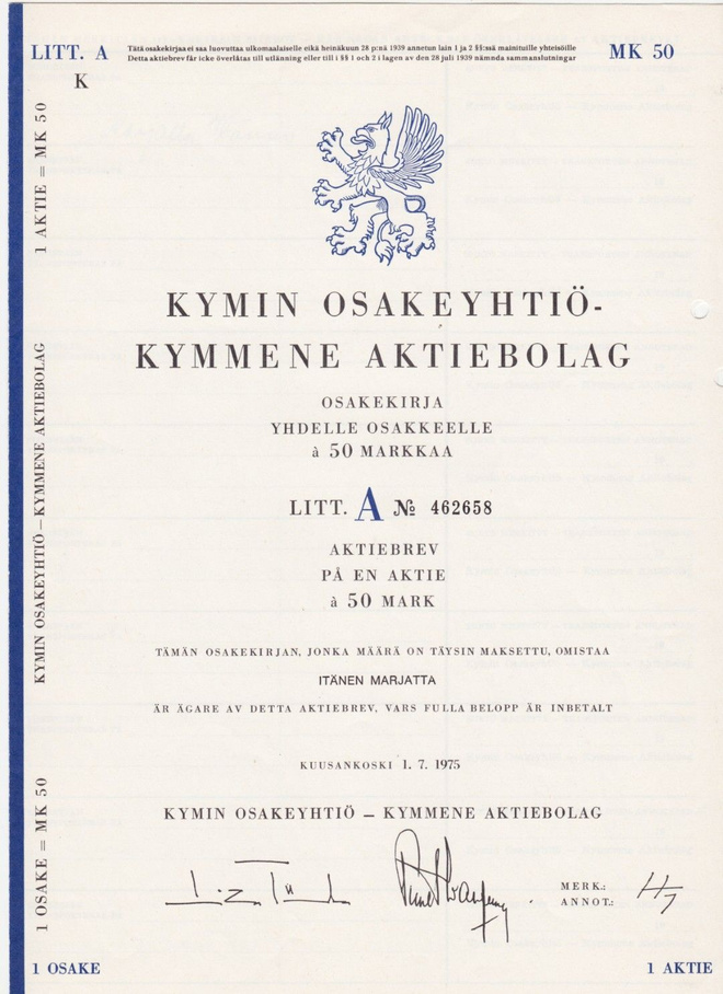 OKK 1975 Kymin Oy, Kuusankoski pörssi