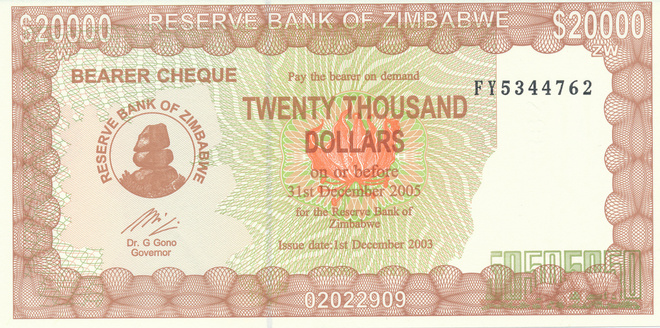 Zimbabwe 20.000 Dollars 2003 P23 #729