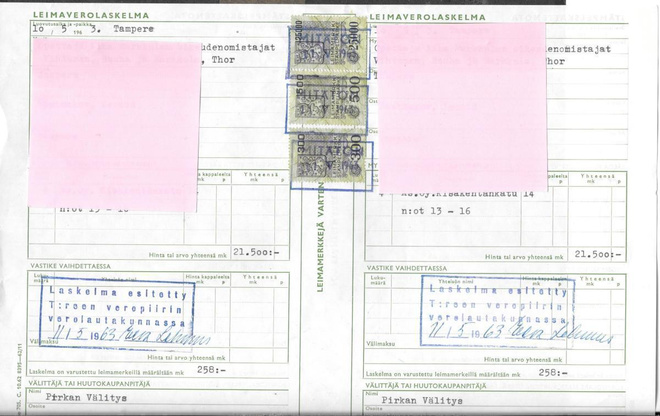 Leimaverolaskelma 1963 - leimamerkit