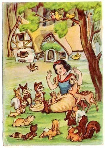 WANHA DISNEY / Lumikki ja metsän eläimet puun alla. 1930-l.