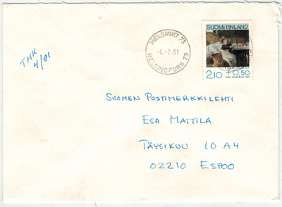 1991 pro filatelia toipilas kirje