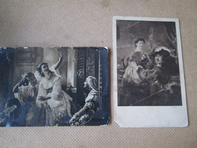 kaksi vintage taidekorttia
