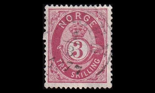 Norja 18a o Postitorvi 3 skilling 1.3.77 (1872)