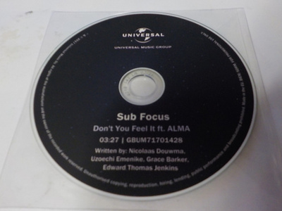 SUB FOCUS - DON'T YOU FEEL IT FEAT. ALMA RARE PROMO CD-R