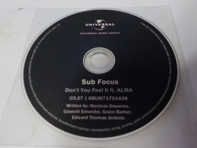 SUB FOCUS - DON'T YOU FEEL IT FEAT. ALMA RARE PROMO CD-R