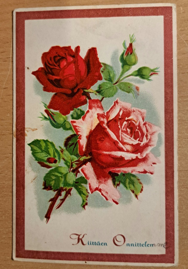 kukkakortti ruusuja, kulkenut käsipostissa 1941
