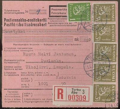 1944 R-postiennakkopakettikortti