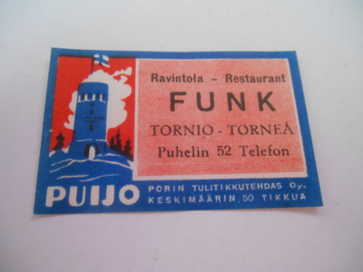 TT Etiketti Puijo Ravintola FUNK Tornio- Torneå
