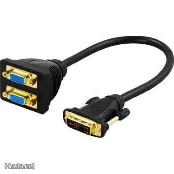 DVI-sovitin, Dual Link, DVI-I uros - 2xHD15 naaras,0.1m UUSI