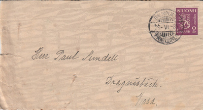 1935,  Kirje Pännäinen--Vaasa