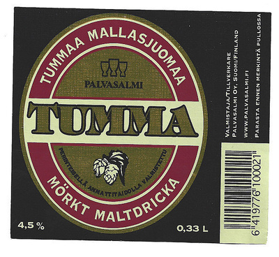 Palvasalmi Tumma Mallasjuoma III - olut etiketti