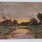 Maalaistalo, hanhet laumana menossa lammelle, p. 1910 - pikkukuva 1