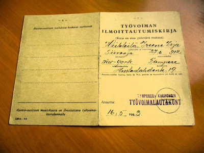 1943 Tampere Työvoiman ilmoittautumiskirja