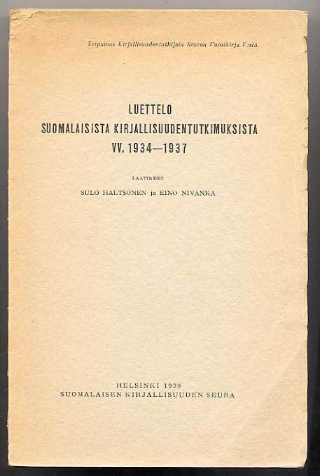 Luettelo suomalaisista kirjallisuudentutkimuksista vv. 1934-
