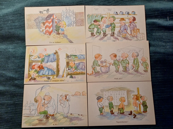 Sotilaspostikorttisarja. 6 erilaista