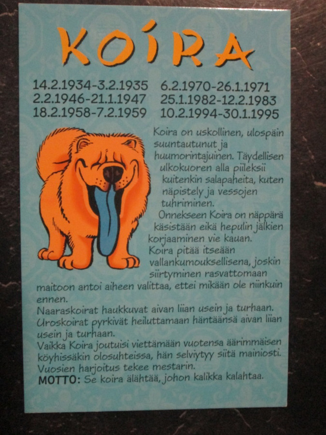 KULKEMATON KOIRAN VUONNA SYNTYNEELLE