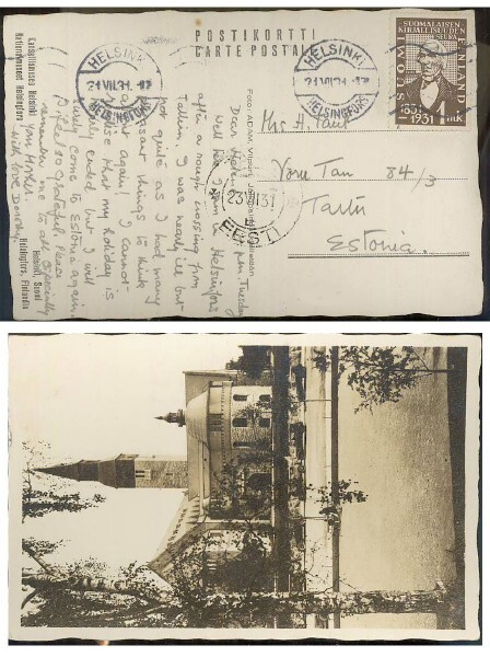 1931 kirjallisuus 1mk postikortti Viroon