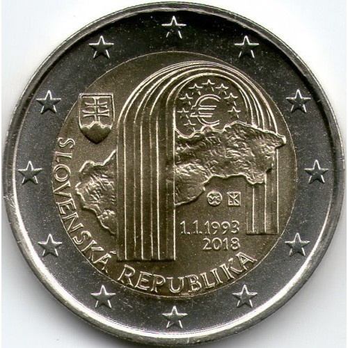 Slovakia 2 € 2018 Tasavalta 25 vuotta. UNC