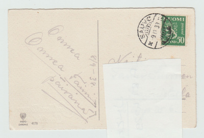 Postileima: Sauvo -9.IX.38 (T)
