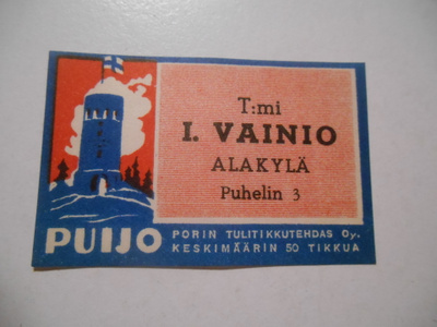 TT Etiketti Puijo T:mi I.Vainio Alakylä