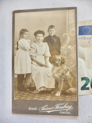 VANHA CDV Visiitti Valokuva Lapset Koira 1908 Porvoo