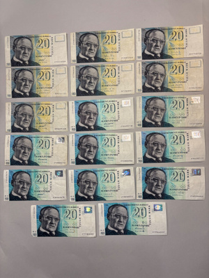 Raha / seteli paketti 20 mk seteleitä
